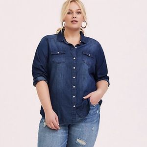 Torrid Taylor Dark Denim Long Sleeved Button-Up